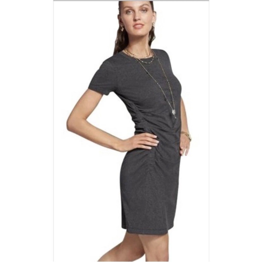 CAbi Weekend Charcoal Gray Ruched Side Short Sleeve Stretchy Dress Size Small